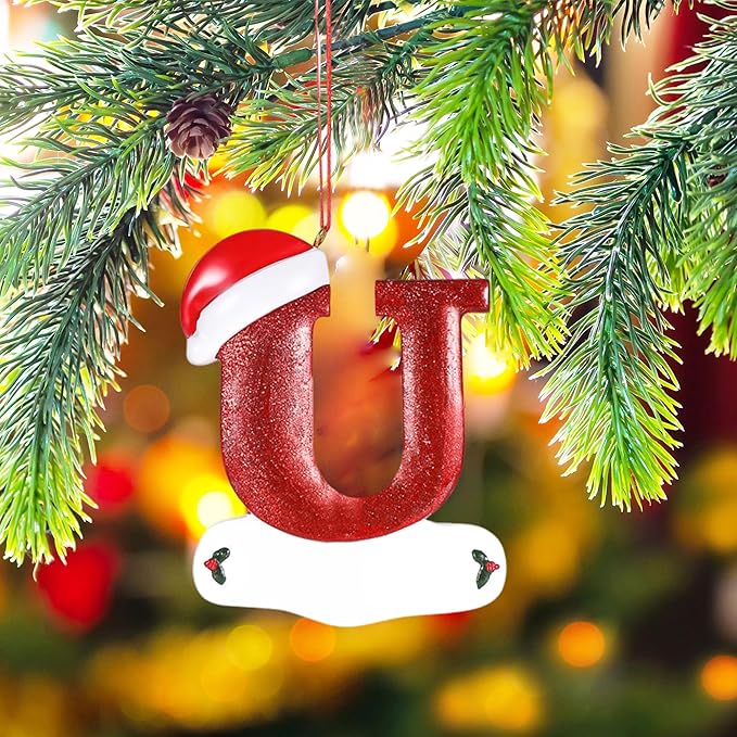 Personalized 26 Letters Ornaments for Christmas Tree 2025, Custom Christmas Ornament with Family Member's Names 3D Resin Xmas Hanging Pendant Original Gifts for Family Friends(U)