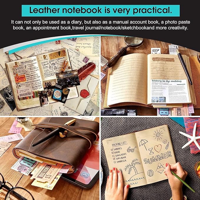 Leather Journal Notebook - Genuine Leather Journals for Writing 260 Pages 5x7.1 Inches Vintage Journal For Man and Women Gifts For Man Artist,Travel Journal,Brown