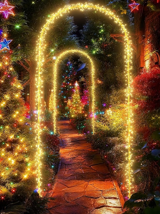 Lomotech Christmas Light Arch - 9.5Ft 460 Leds Iron Pole Archway 8 Modes Waterproof Christmas Lights with Timer for Lawn, Yard, Walkway, Garden, Party, Holiday, Christmas Decoration (Warm White)