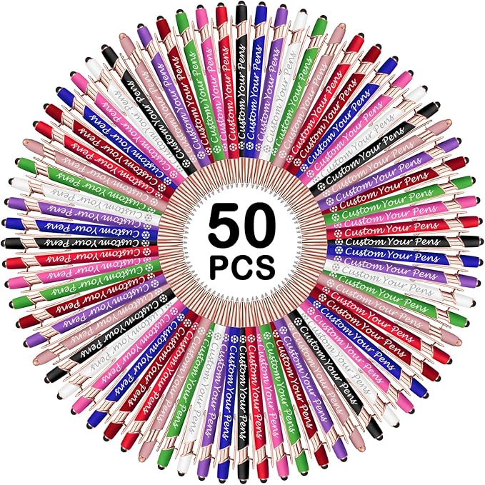 Amlion Personalized Custom Pens with Name Engraved Logo Text,50 Customized Writing Stylus Pen Promotional Item Gift for Men Women Office Business Wedding-Assorted