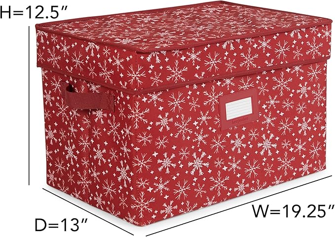 Covermates Keepsakes Christmas Light Storage Box - Carrying Handles, Sturdy Interior Walls - Holiday Storage, Red Snowflake