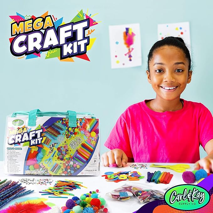 Mega Arts and Crafts Supplies Kit for kids - Boys and Girls age 4 5 6 7 8 years old - Toddler Art Set Activity Materials Bag - Great for Preschool, kindergarten, and Homeschool DIY Crafting Projects