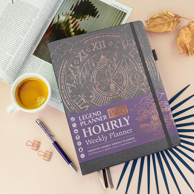 Legend Planner PRO Hourly Schedule - Weekly & Daily Organizer with Time Slots. Appointment Book Journal for Work & Personal, A4 (Mystic Grey)
