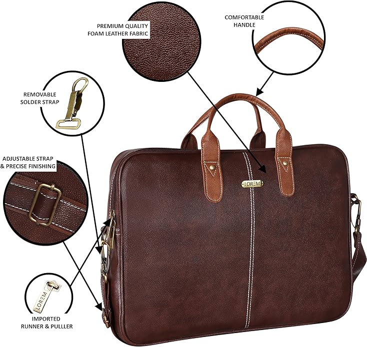 LOREM Leather Messenger Shoulder Bag Travel Crossbody Purse Briefcase Business Bag for 12Inch Laptop