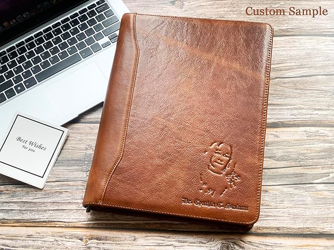 Leather Portfolio for 12.9-inch iPad Pro (2018/2020/2021/2022), Business Tablet Portfolio Case for Men, Personalized Padfolio for Women, Custom Portfolio Folder for A4 Notepad (Brown, Custom)