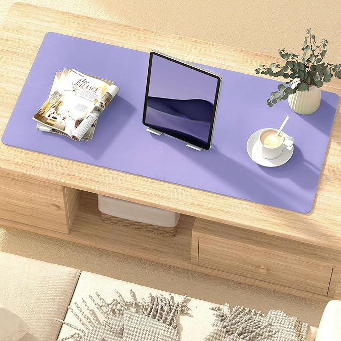 Leather Desk Pad Protector, Mouse Pad, Non-Slip Computer Mat for Desk, PU Leather Office Desk Mat for Home & Office, Waterproof Laptop Desk Blotter for Keyboard and Mouse, Taro Purple (13.7''X23.6'')