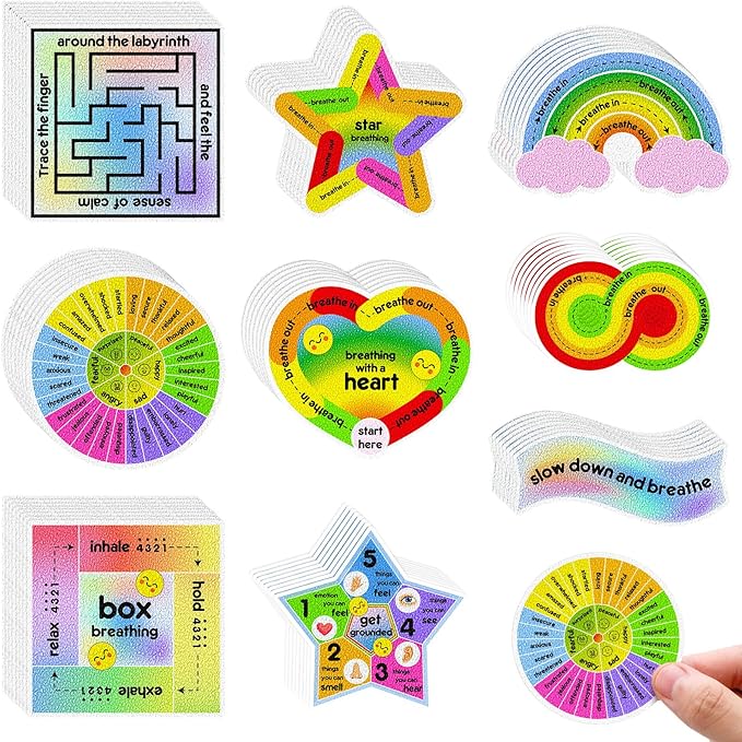 Libima 72 Pieces Anxiety Sensory Stickers Anxiety Textured Stickers Fidget Stickers Mindfulness Sticker School Counselor Supplies Adult Sensory Items Anxiety Relief, 9 Styles(Cute Color)