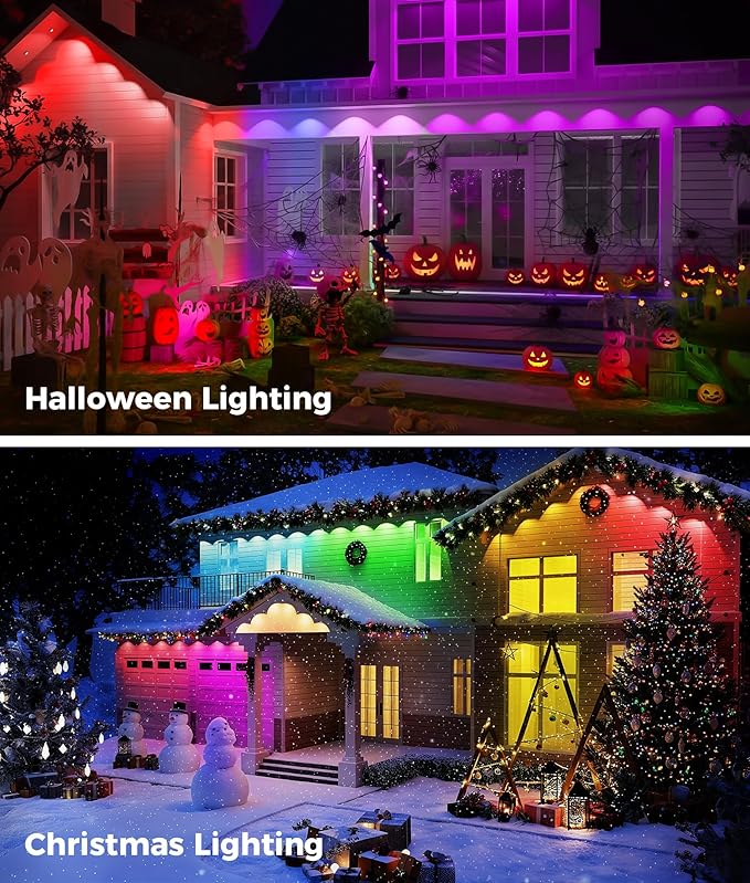 Permanent Christmas Lights Outdoor, 100ft RGB & 60pcs LED Lights, 79 Scene Modes with Timer for Smart Outdoor Christmas Decorations, IP67 Waterproof Works with Alexa and Google