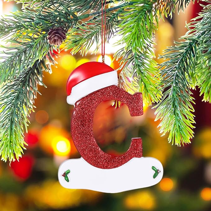 Personalized 26 Letters Ornaments for Christmas Tree 2025, Custom Christmas Ornament with Family Member's Names 3D Resin Xmas Hanging Pendant Original Gifts for Family Friends(C)