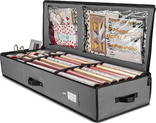 ZOBER Wrapping Paper Storage Containers - 40 Inch Gift Wrap Organizer with Interior Pockets - Fits 20 Standard Rolls, Bows, and Ribbons
