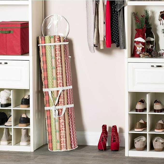 ZOBER Wrapping Paper Organizer – 40 Inch Waterproof Storage for Gift Wrap – Holds 25 Standard Rolls