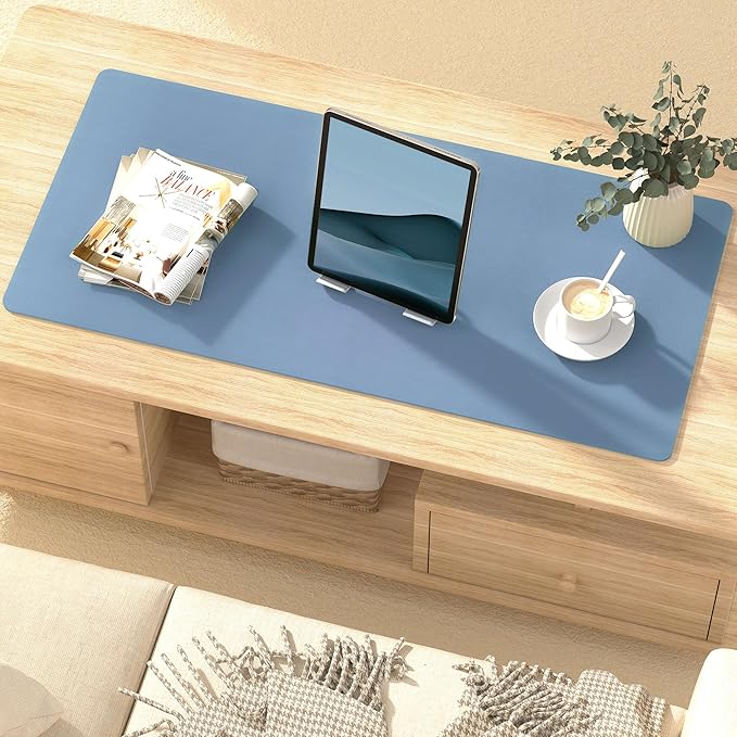 Mouse Pad Large for Desk, PU Leather Desk Pad Protector, Desk Mat Waterproof for Home & Office, Non-Slip Desk Mat for Keyboard and Mouse, Desk Blotter Pad for Desktop, Denim Blue (13.7''X23.6'')
