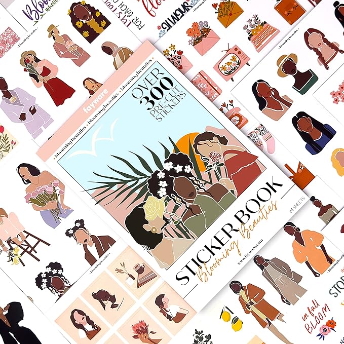 People Scrapbook Sticker Set - 318 Journaling Scrapbooking Stickers. Planner Sticker Dolls with Diverse Girls & Black Women, Flowers, and Quotes