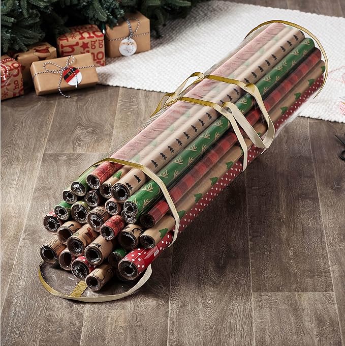 ZOBER Wrapping Paper Storage Container – 40 Inch Waterproof Organizer for Gift Wrap – Fits 25 Standard Rolls