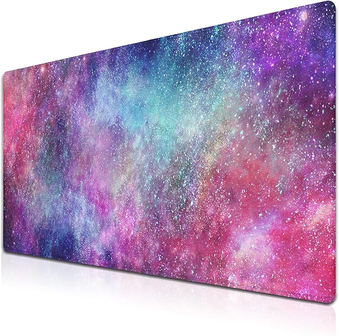 Large Mouse Pad Pink Computer Pad Computer Mat Gaming Mousepad Desk Mat Large Non-Slip Rubber Base Waterproof with Stitched Edges 35.4 X 15.7 for Game Office, Space Nebula Universe