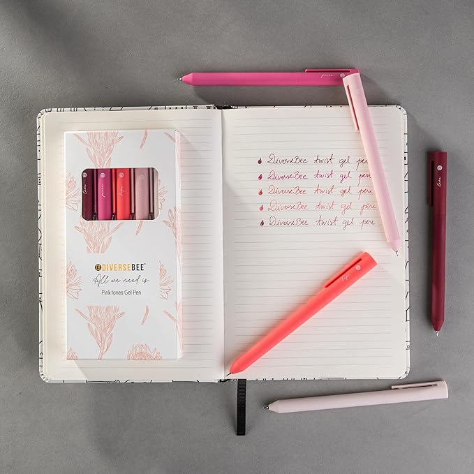 DIVERSEBEE Gel Ink Pens Assorted Colors, 0.5 mm Fine Point, Bible Pens No Bleed Through with Cute Fine Tip, Bible Study Journaling Supplies Set, 5 Pack (Pink)