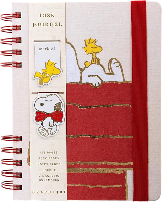 Peanuts Daily Planner by Graphique Luxe Collection, Fabric-Wrapped Hardcover Spiral Notebook, Priority List Journal with Magnetic Bookmarks & Gold Foil Embossing,192 Pages, 6” x 8”