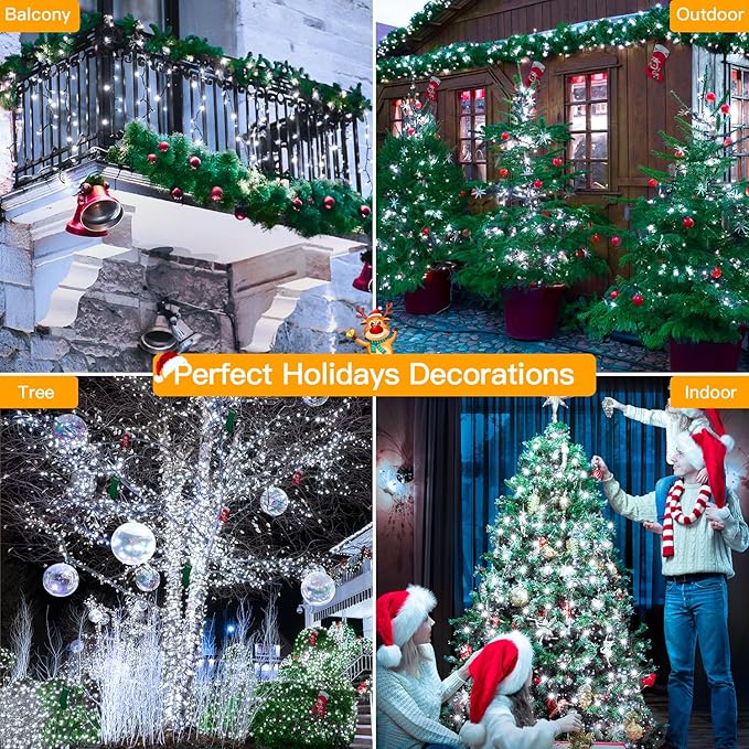 Ollny Christmas Lights 262FT 800LED, Plug-in Outside Tree Lights with Timer and 8 Modes, Remote Control Waterproof Dimmable Outdoor String Light for House Yard Patio Xmas Decorations(Cool White)