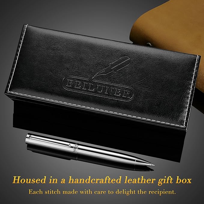 BEILUNER Silver Gel Pen - Luxury Featuring Bright Chrome Finishes, Black Ink Refill, Best Pen Gift Set for Men & Women, Business Signature, Executive, Office Retractable,Nice Fancy Designer Pens