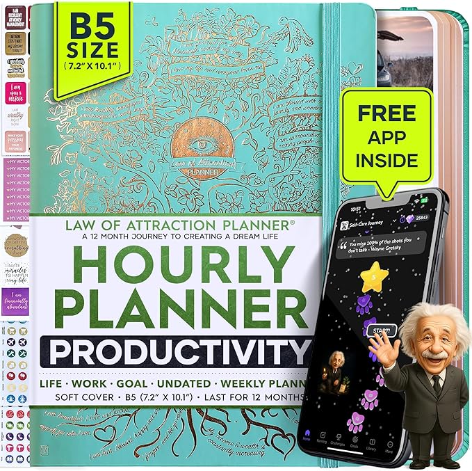 Law of Attraction Planner – Undated Hourly, Weekly & Monthly Goal Setting Planner, 12-Month to Increase Productivity | Life & Gratitude Journal, Include Foldable Vision Board, Gift Box & Stickers