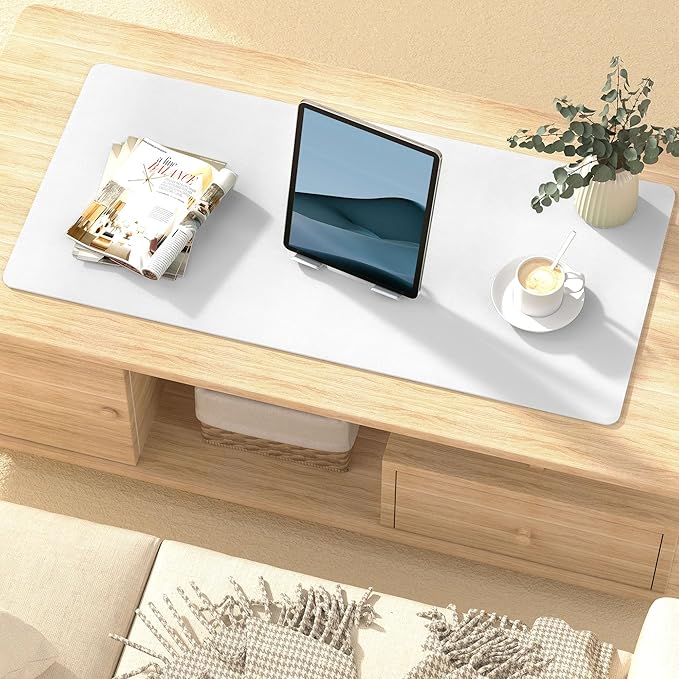 Leather Desk Pad Protector, Mouse Pad, Non-Slip Computer Mat for Desk, PU Leather Office Desk Mat for Home & Office, Waterproof Laptop Desk Blotter Pad for Keyboard and Mouse, White (15.7''X31.5'')