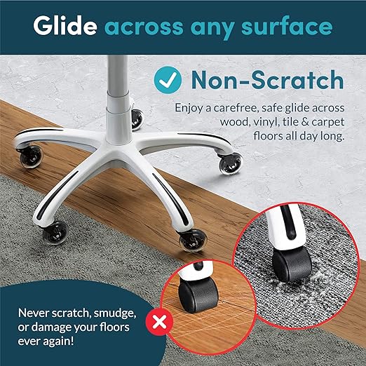 Lifelong Original Office Chair Wheels (As Seen On CNN) Replacement Rubber Chair Casters for Hardwood Floors and Carpet, Set of 5, Heavy Duty Casters for Chairs to Replace Office Chair Mats - Fits 98%