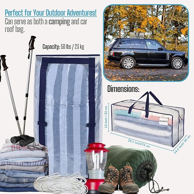 VENO 8 Pack Moving Bags w/Backpack Straps, Heavy Duty, Moving Boxes Alternative, Packing Supplies, Large Storage Totes for Dorm Room Essentials with Zipper for Clothes (Clear, 8 Pack)