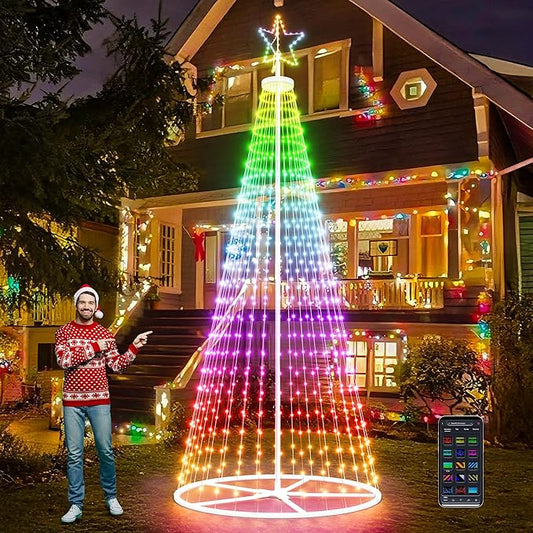 Led Outdoor Christmas Tree, 12.8 FT Prelit Smart Outside Christmas Tree Light Show, App Control with 660 LED Lights Color Changing, Music Sync, Cone Tall Star Topped Christmas Tree for Yard & Garden