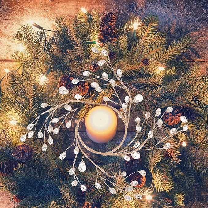 ibasenice Christmas Acrylic Bead Wreath Candleholder Wreath Ring Xmas Party Dining Table Decoration