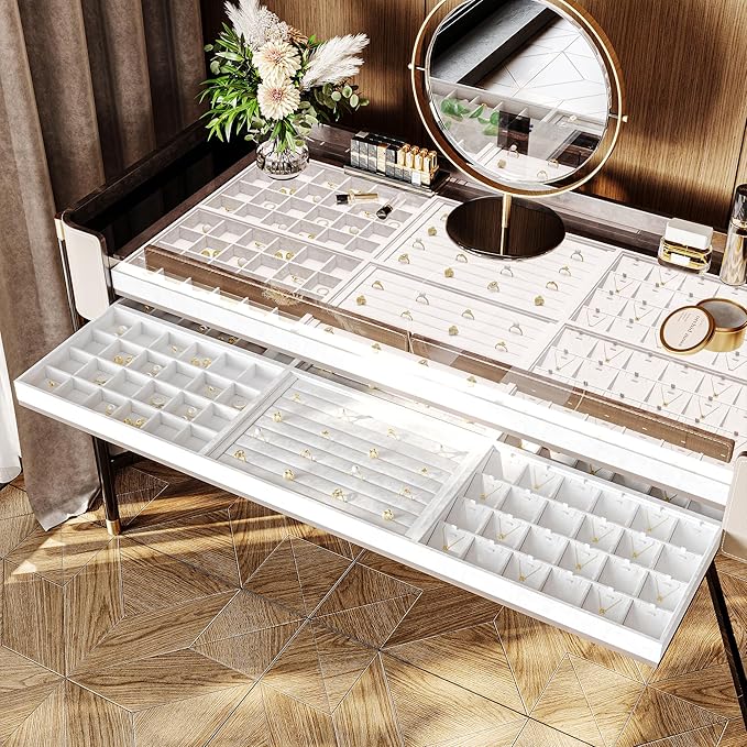Oirlv Premium White Leather Stackable Jewelry Tray Ring Holder Organizer Showcase Ring Earring Display
