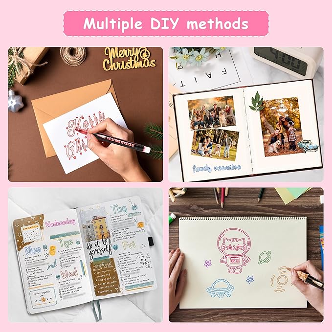 Outline Glitter Markers, 24 Colors Outline Shimmer Markers, Teen Girl Gifts Trendy Stuff, Glitter Pens Set, Art Crafts School Journaling Supplies for Kids Girls Ages 4-16 Year Old