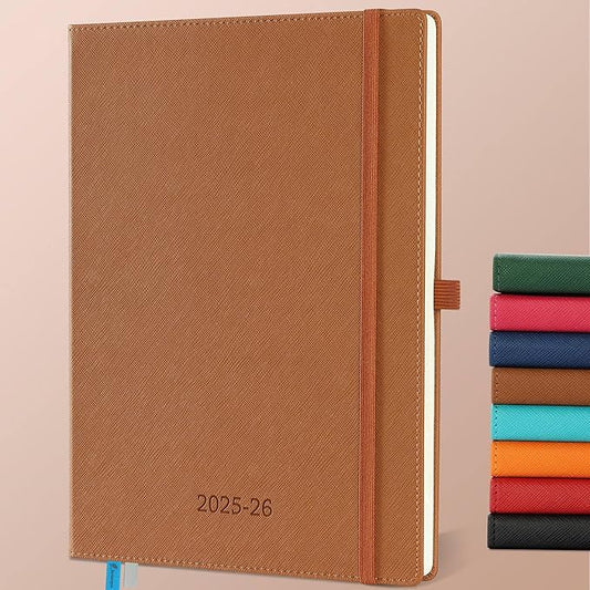 Weekly Monthly 2025-2026 Planner (July 25-Dec 26),11.5"x8.5",18 Months Agenda Plan with Month Tabs & Pocket,Expenses/Note Pages, Academic Calendar with Vegan Leather Cover,Brown