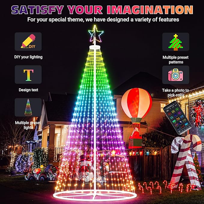 Led Outdoor Christmas Tree, 16 FT Prelit Smart Outside Christmas Tree Light Show, App Control with 660 LED Lights Color Changing, Music Sync, Cone Tall Star Topped Christmas Tree for Yard & Garden