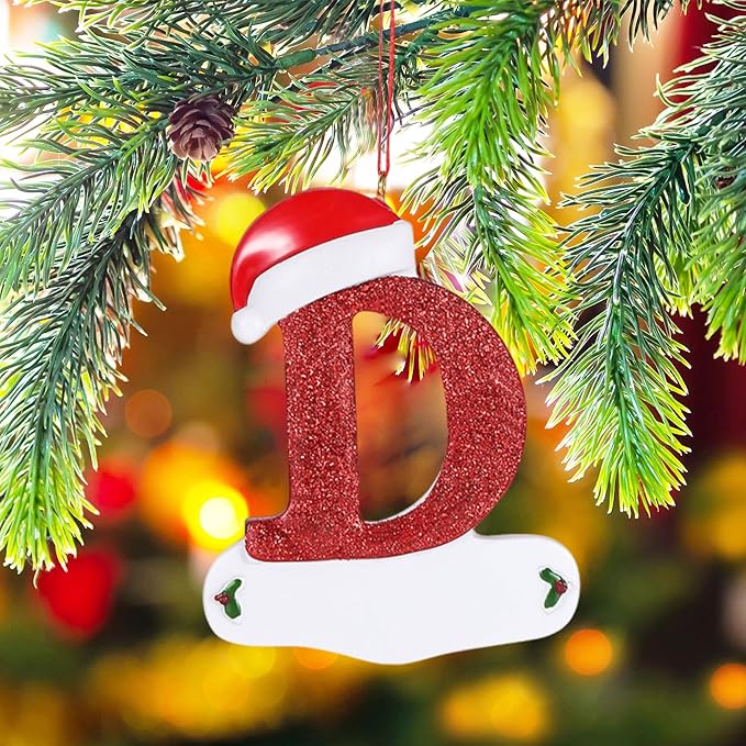 Personalized 26 Letters Ornaments for Christmas Tree 2025, Custom Christmas Ornament with Family Member's Names 3D Resin Xmas Hanging Pendant Original Gifts for Family Friends(D)