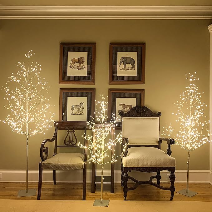LIGHTSHARE Christmas Tree Combo Kit - Starlit Tree Collection with Angel Lights, 4 Feet 5 Feet and 6 Feet, Golden, Pack of 3, Perfect for Home Decor Holiday Party Wedding