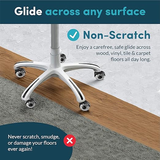 Lifelong Office Chair Wheels Replacement Rubber Chair Casters for Hardwood Floors and Carpet, Set of 5, Heavy Duty Casters for Chairs to Replace Office Chair Mats - 2 Inch Universal Fits 98%