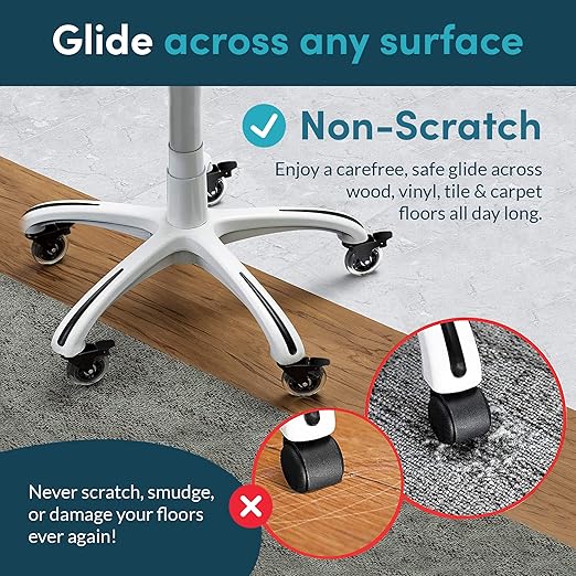 Lifelong Office Chair Wheels Replacement Rubber Chair Casters for Hardwood Floors and Carpet, Set of 5, Heavy Duty Casters for Chairs to Replace Office Chair Mats - Fits 98%