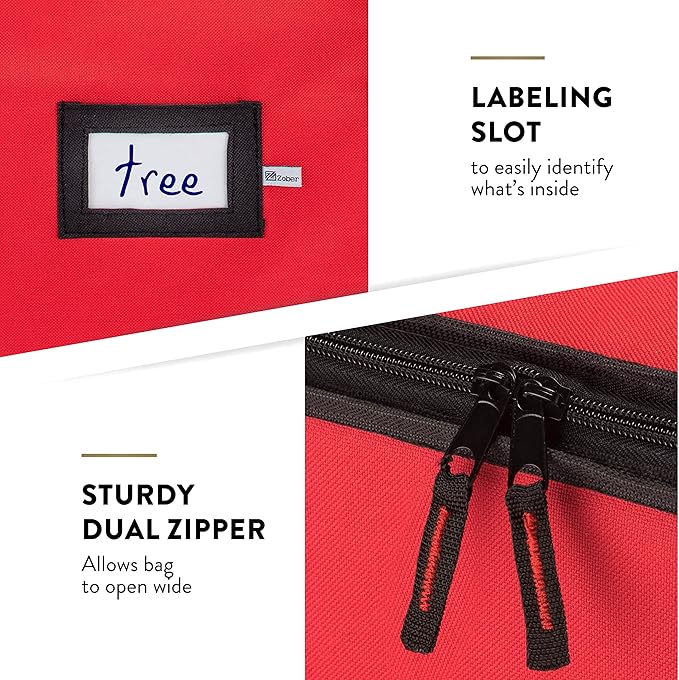 Zober Large Christmas Tree Storage Bag - Fits 9 Ft Artificial Trees - Tear Proof 600D Oxford Fabric Waterproof Christmas Tree Bag For Storage Box For Xmas - Strong, Durable Handles - Card Slot - Red