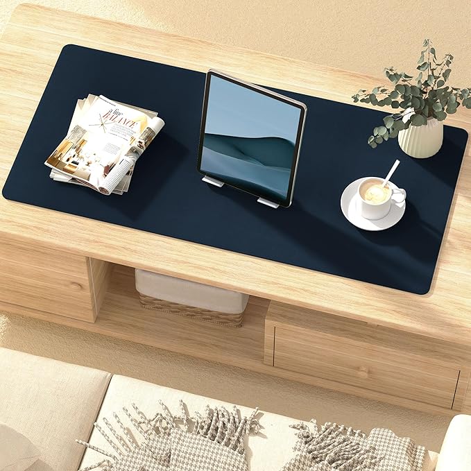 Leather Desk Pad Protector, Mouse Pad, Non-Slip Computer Mat for Desk, PU Leather Office Desk Mat for Home & Office, Waterproof Laptop Desk Blotter Pad for Keyboard and Mouse, Navy (13.7''X23.6'')