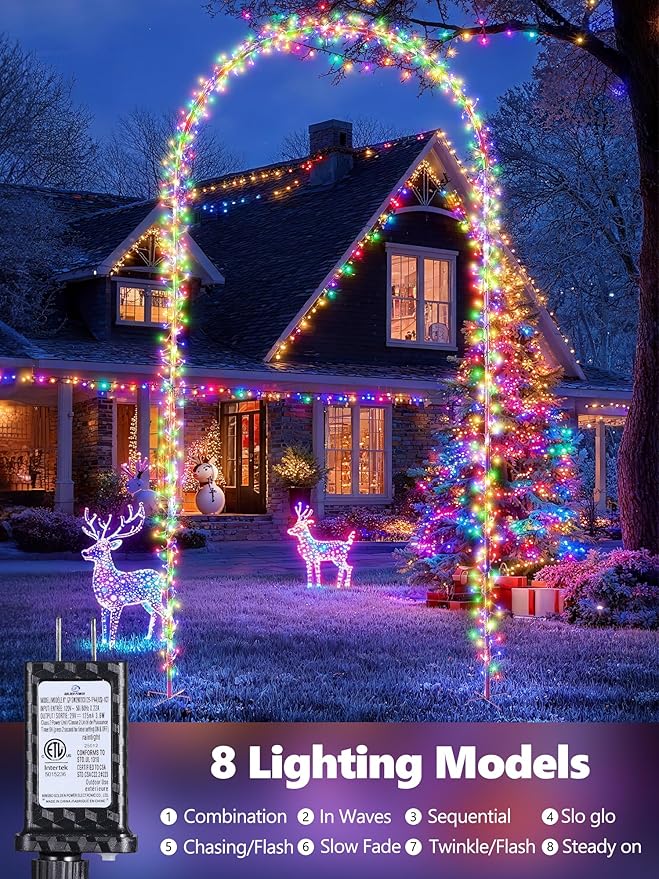 Lomotech Christmas Light Arch - 9.5Ft 460 Leds Iron Pole Archway 8 Modes Waterproof Christmas Lights with Timer for Lawn, Yard, Walkway, Garden, Party, Holiday, Christmas Decoration (Multicolor)