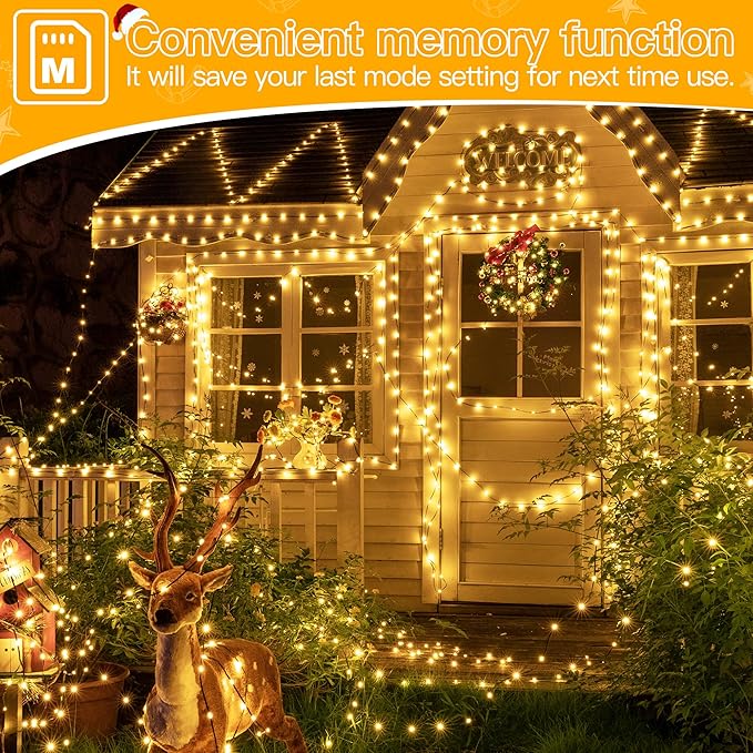 Ollny Christmas Lights 800 LED 262 FT Plug in, IP67 Waterproof Green Wire Outdoor Christmas Lights with Remote, 8 Modes and Timer Outdoor String Light for House Indoor Xmas Decorations (Warm White)