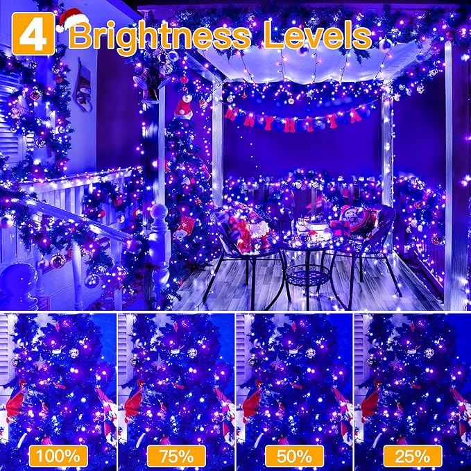 Ollny Halloween Lights 400LED 132FT, Remote Plug-in Blue & Purple Christmas Tree Lights with Timer and 8 Modes, Waterproof Outdoor/Indoor Decorations