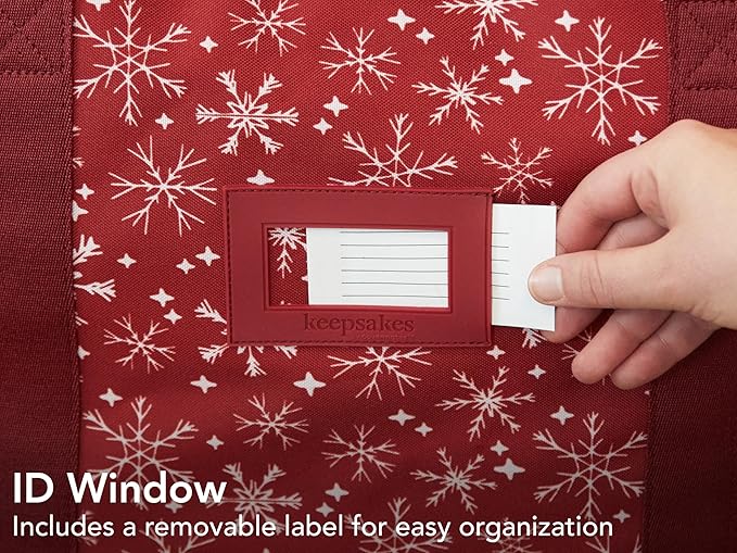 Covermates Keepsakes Rolling Christmas Light Storage Bag - Carrying Handles, ID Window, Dual Wheels - Holiday Storage, Red Snowflake