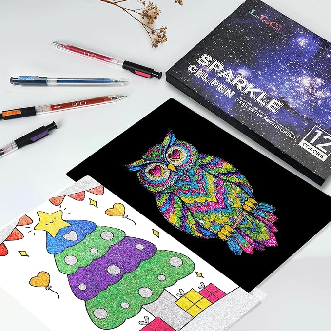 Stocking Stuffers for Teen Girls Boys,12 Colors Retractable Glitter Gel Pens, Metallic Sparkle Gel Pens for Adult Coloring Books,Sparkle Glitter Pens for Drawing Writing Journaling, Christmas Gifts