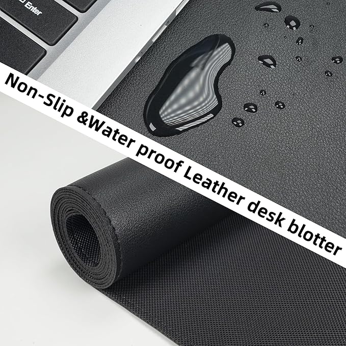 Non-Slip Desk Pad, Waterproof PU Leather Protector, Easy Clean Laptop Mat for Work/Home/Decor (Black 31.5" x 12")