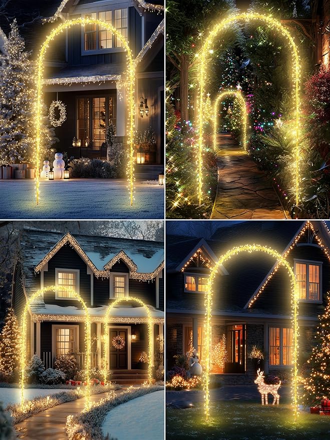 Lomotech Christmas Light Arch - 7.5Ft 360 Leds Iron Pole Archway 8 Modes Waterproof Christmas Lights with Timer for Lawn, Yard, Walkway, Garden, Party, Holiday, Christmas Decoration (Warm White)
