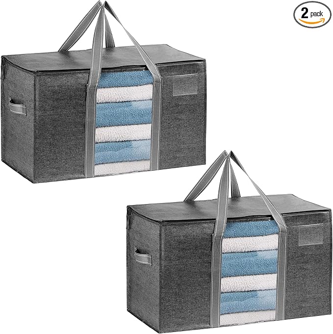 VENO 2 Pack Moving Bags, Moving Supplies, Moving Boxes, College Packing Storage Boxes with Lids Alternative, Heavy Duty Totes, Extra Large, Sturdy Handles, Zipper (Dark Gray with Window, 2 Pack)