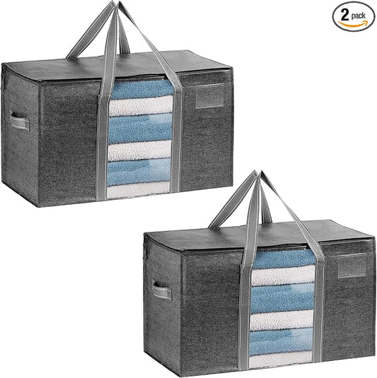 VENO 2 Pack Moving Bags, Moving Supplies, Moving Boxes, College Packing Storage Boxes with Lids Alternative, Heavy Duty Totes, Extra Large, Sturdy Handles, Zipper (Dark Gray with Window, 2 Pack)