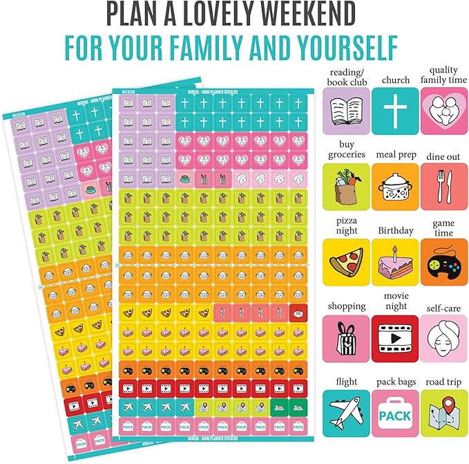 Mirida Planner Stickers - 1900+ Mom Calendar Icons, Variety Pack - Household Chores, Budget, Kids’ School Events, Daily Errands for Adults Organizer