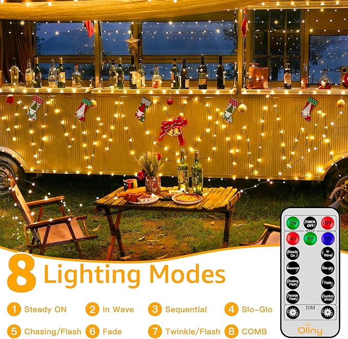 Ollny Christmas Lights Outdoor, 393FT 1200 LED IP67 Waterproof Christmas Tree Lights with 8 Modes Remote Timer, String Lights for House Yard Outside Indoor Xmas Decorations Warm White